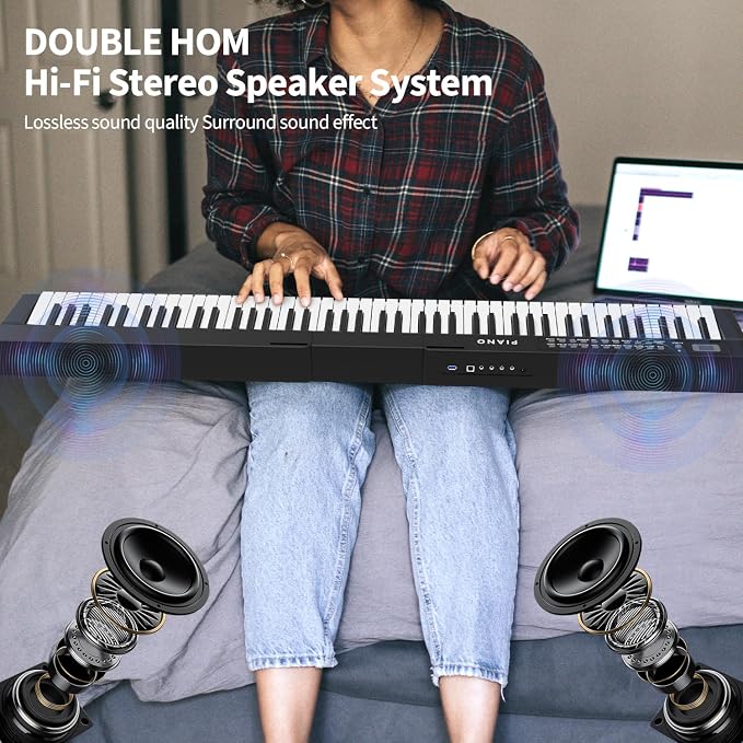 Digital Piano 88 Key Full Size Semi Weighted Electronic Keyboard Piano Set with Stand,Built-In Speakers,Electric Piano Keyboard with Sustain Pedal,Bluetooth,MIDI/USB/MP3 for Beginners Adults/81x