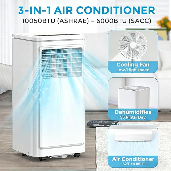 Electactic 10050 BTUs Portable Air Conditioners for Room up to 450 Sq. Ft, Air Conditioners Portable with Cool/Fan/Dry/Sleep Mode, 24H Timer, Remote Control, Window Kit