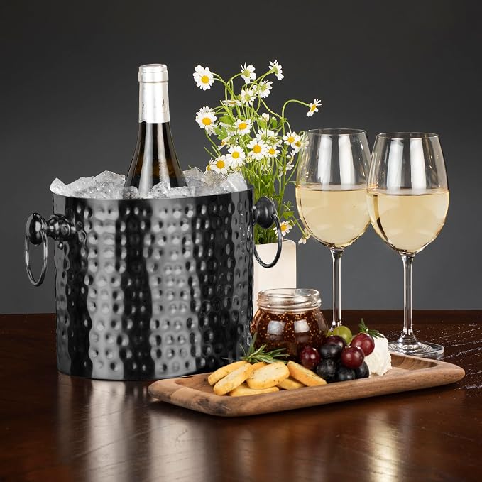 1-Bottle Wine Chiller Ice Bucket | Keeps Wine & Champagne Bottles Cold Without Touching Ice | Wine Bucket | Handcrafted Artisan Design | Patented Technology | Burnished Black