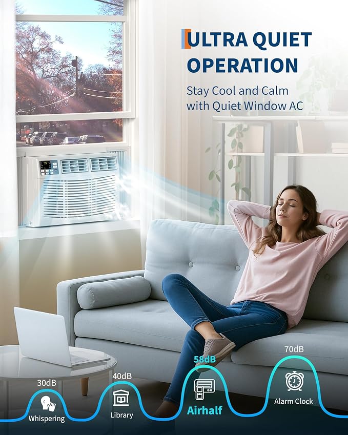 8000 BTU Window Air Conditioner with WiFi, 3 in-1 Energy Saving Window AC Unit with Remote & App Control & Timer Function & Easy Install Kit, Cools 350 Sq.Ft. for Bedroom, Living Room, White
