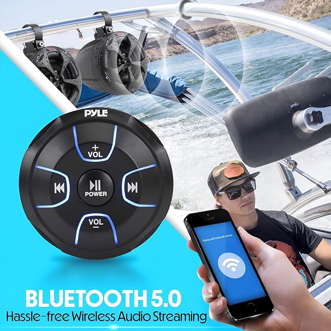Pyle 2-Way Dual Bluetooth Off-Road Speakers - 4 Inch 800W Marine Waterproof Wakeboard, Full Range Outdoor for ATV, Snow Mobile UTV, Quad, Jeep, Boat PLUTV46BTA, Black