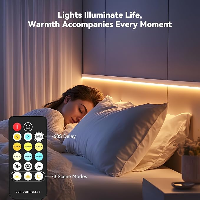 PAUTIX COB LED Strip Light White CCT Tunable, Super Bright Dimmable 2700K-6500K All in One UL-Listed LED Tape Light, for Under Cabinet Bedroom Kitchen Shelf Mirror DIY Lighting, 9.84ft