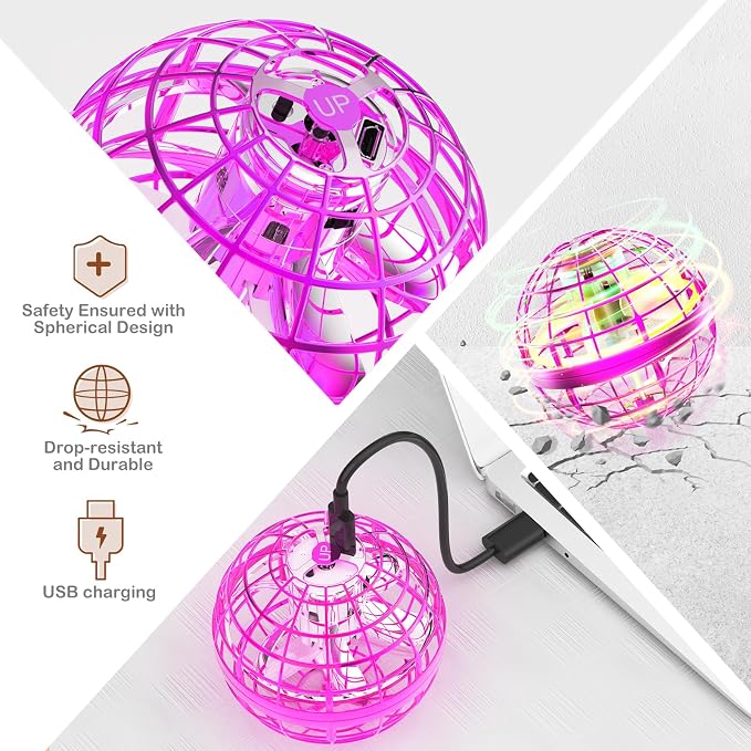 Flying Orb Ball 2025 Boomerang Hover Ball Galatic Fidget Spinner Mini Drone Cool Toys Birthday Gift Ideas for 6 7 8 9 10+ Year Old Boys Girls Teens Indoor Outdoor(Blue) (Pink)
