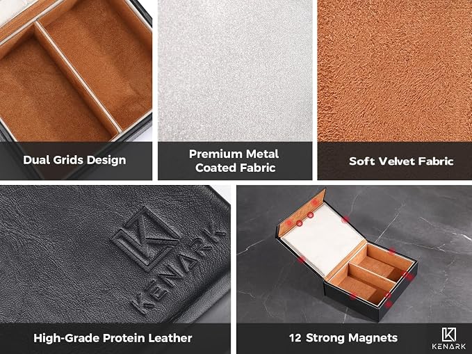 KK7 PLUS-BK Faraday Key Fob Protector Box, Black, XL | 2 Slots, RFID Signal Blocking Shielding, Anti-Theft Vintage Faraday Cage, High-Grade Protein Leather