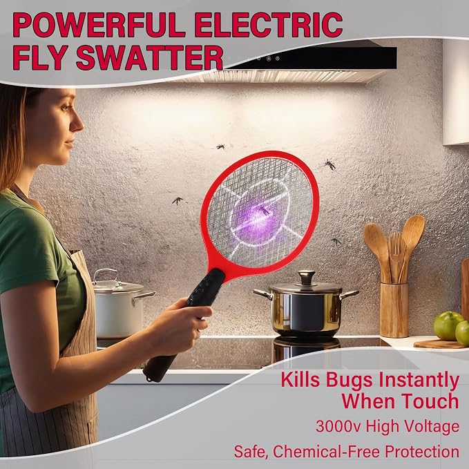 12 Pack Electric Fly Swatter Bulk Bug Zapper Rackets for Indoor Outdoor Insect Control Killer Bat Handheld Mosquito Swatter Battery Powered Electric Bug Killer for Home Patio Camping (Red)