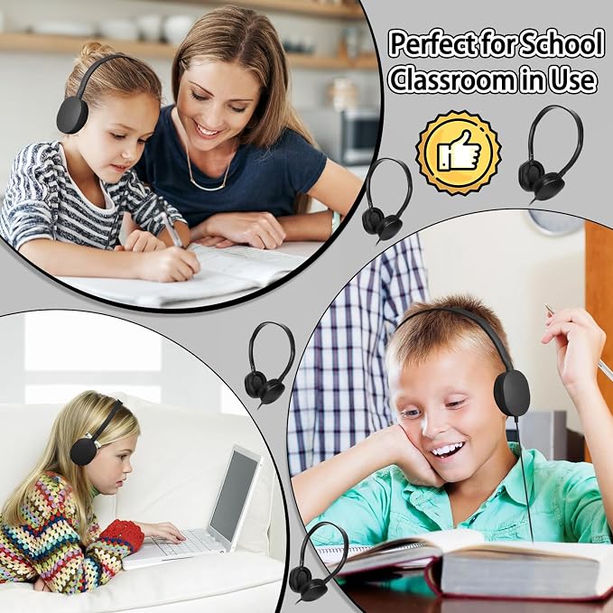 Headphones Bulk 24 Pack for Classroom School,Wholesale Earphones Class Set for Students Teens, Adult Group Learning, Computer Lab, Library, Online Lesson and Testing (Black)