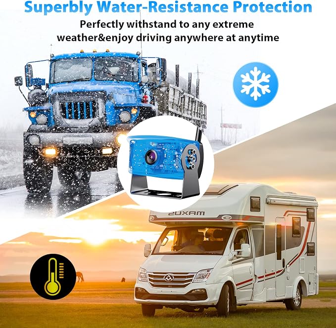 eRapta HD 1080P 10" Wireless Backup Camera System 10-inch for RV Truck Trailer Van Quad Split Monitor with Recording, IP69 Waterproof Rear View Side View Cameras, Digital Signal Parking Lines AWX103