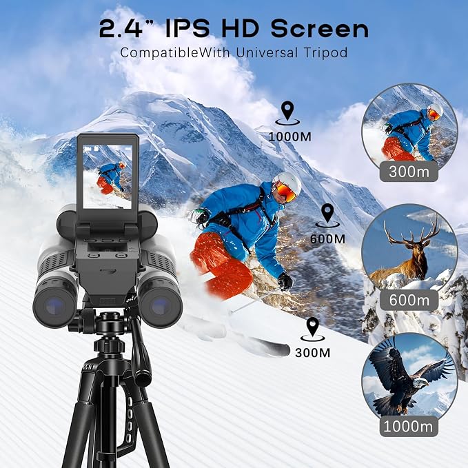 Digital Night Vision Binoculars with 2.4" IPS Screen, 12X Zoom Infrared Binoculars with Camera, Built-in Display, Includes 32GB Memory Card for Bird Watching, Hiking, Travel