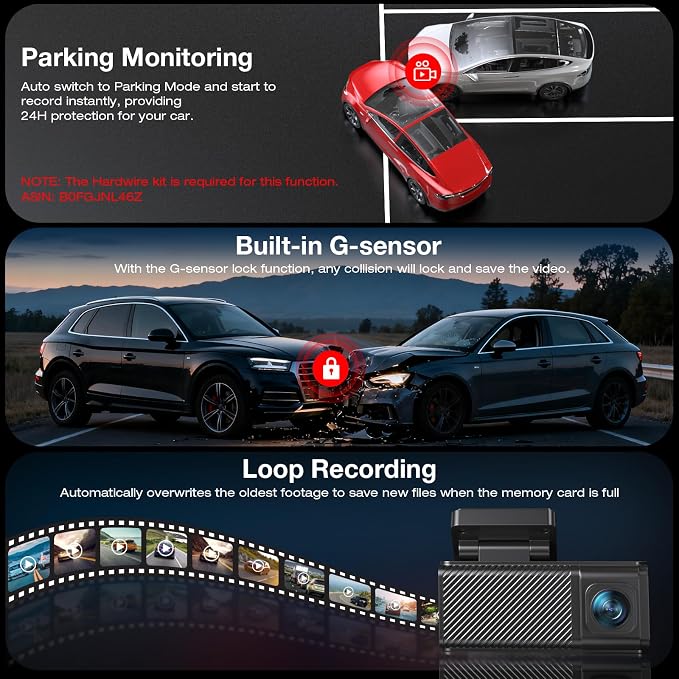 4K+2.5K Dash Cam Front and Rear, Built-in GPS, 5.8G WiFi, Free 64GB Card Included, Dash Camera for Cars, 2-Channel Car Camera,3.16'' IPS Screen,G-Sensor,WDR&HDR,24H Parking Monitor,Max 256GB