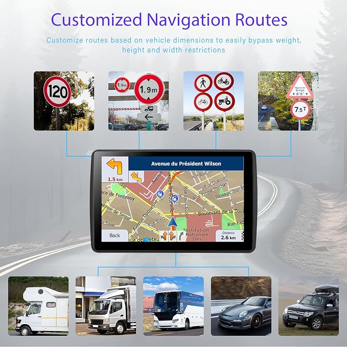 7'' GPS Navigator for Car Truck RV - 2026 North America Maps Free Lifetime Updates, Touchscreen Navigation System, Speed & Red Light Warning, Turn-by-Turn Voice Guidance, for All Cars