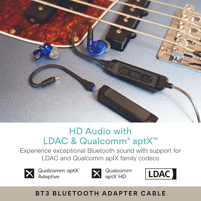 MEE audio M6 PRO Musicians' in-Ear Monitors Wired + Wireless Combo Pack: Includes IEMs, 2 Audio Cables and BT3 Hi-Res Bluetooth Audio Adapter w/aptX, LDAC, Auracast Support, & Built-in Headset (Blue)