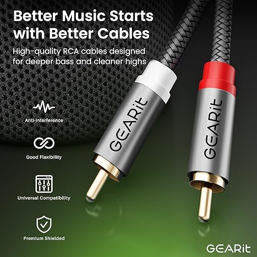 GEARit RCA Stereo Audio Cable 50ft, RCA Cables Car Audio with Dual Shielding & Gold-Plated Connectors, Audio Cable for Subwoofer Cable, Hi-Fi System, Amplifier, Active Speakers, Gaming Consoles