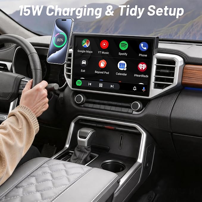 Phone Holder for for Toyota Tundra (2022-2025 2026, 14 Inch) / Toyota Sequoia (2023-26), MagSafe Car Mount Charger,Magnetic Holder,15W Wireless Charging,360° & Hands Free,3rd Gen Tundra Car Gadgets