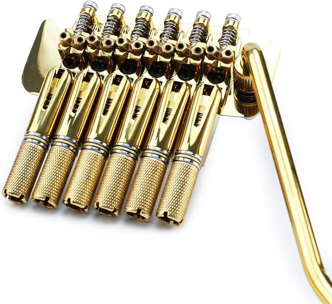 10.5mm Headless Electric Guitar Bridge Gold Brass Block Saddle Hardened Steel Plate 2 point tremolo bridge for Fanned-fret 6 String Headless Electric Guitar Replacement parts