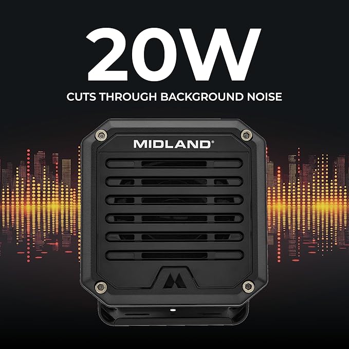 Midland- SPK100 Heavy-Duty 20W External Speaker - 180 Degrees Swivel Base Bracket Works with All CB and MXT Radios 8-OHM Sound System 3.5mm Audio Plug - Easy Installation Waterproof Design