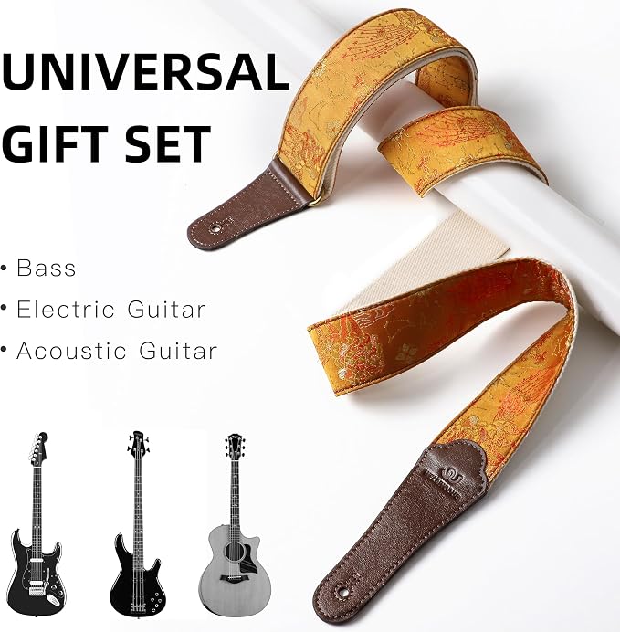 Guitar Strap, embroidery Jacquard Adjustable Guitar Straps for Acoustic/Bass/Electric Guitar, Includes Guitar Pick, Strap Button and Strap Lock, Constellation Gift (Leo)