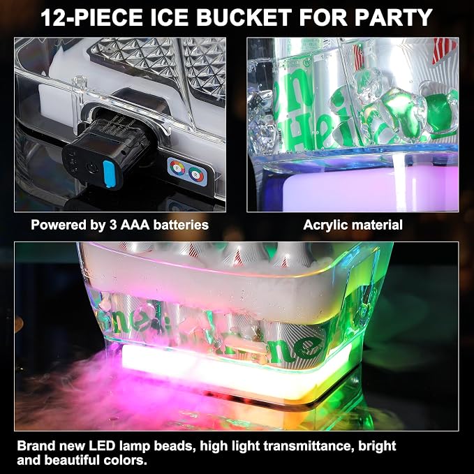 WILON LED Ice Bucket for Parties Large Capacity | Bar Party Acrylic Cooler with Remote & Colorful Lights for Beer Wine, Portable Tub for Indoor & Outdoor, Home Essential