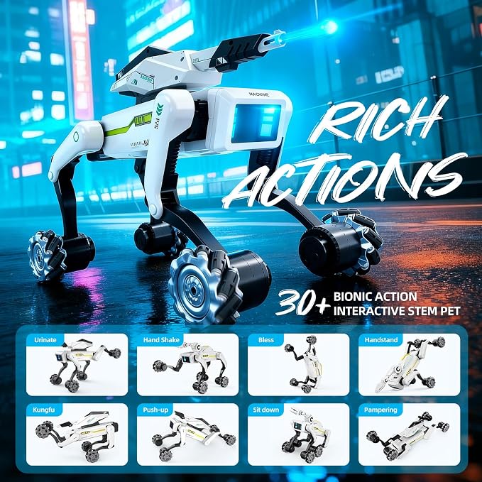 3 in 1 Robot Dog Building Kit for Kids Ages 6-12, Voice & Remote Control Robotic Pet, 30+ Bionic Actions, 25m Range, Programmable STEM Toy with Claw & Cannon