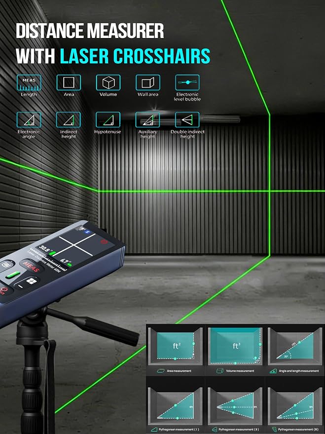 ZC-L387 Laser Measurement Tool 196Ft/60m Green Laser Distance Meter with Horizontal Crosshair,Backlit LCD Screen and Voice Prompt Length/Area/Volume (M/FT/Inch) Home/Indoor-Outdoor Professional