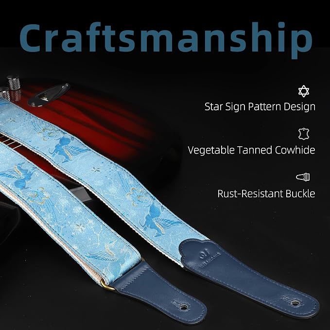 Guitar Strap, embroidery Jacquard Adjustable Guitar Straps for Acoustic/Bass/Electric Guitar, Includes Guitar Pick, Strap Button and Strap Lock, Constellation Gift (Sagittarius)