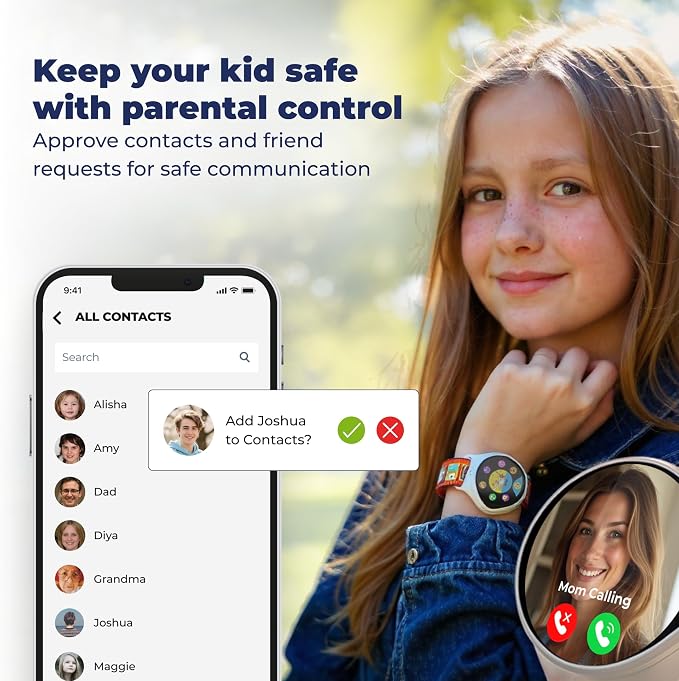 Kids Smart Watch with GPS Tracker Up to 24H Battery Work, SOS, & Parental Controls Smartwatch, Kid Phone Call and Text, Boys & Girls, 4G Smart Watch for Kids Requires Data Plan - First 12-Months Free