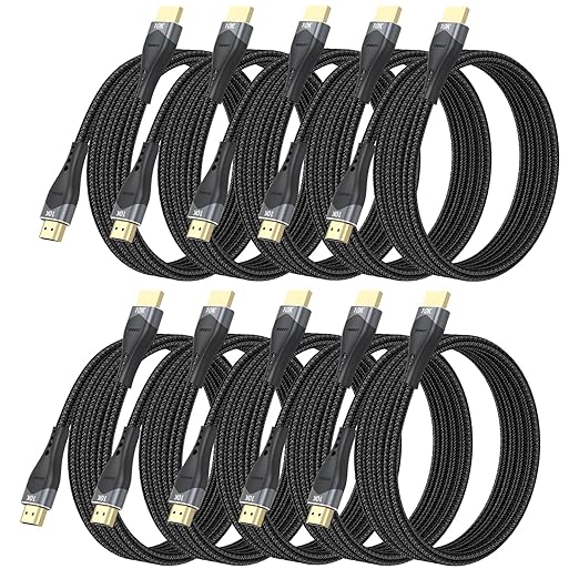 10K 8K HDMI Cable 6.6FT 10-Pack, 48Gbps Ultra High Speed HDMI 2.1 Cable Braided HDMI Cord 8K@60Hz, 4K@120Hz, eARC, HDR10+, HDCP2.3 for Monitor, PS5/PS4, Roku TV, Blu-ray, Laptop, HDTV