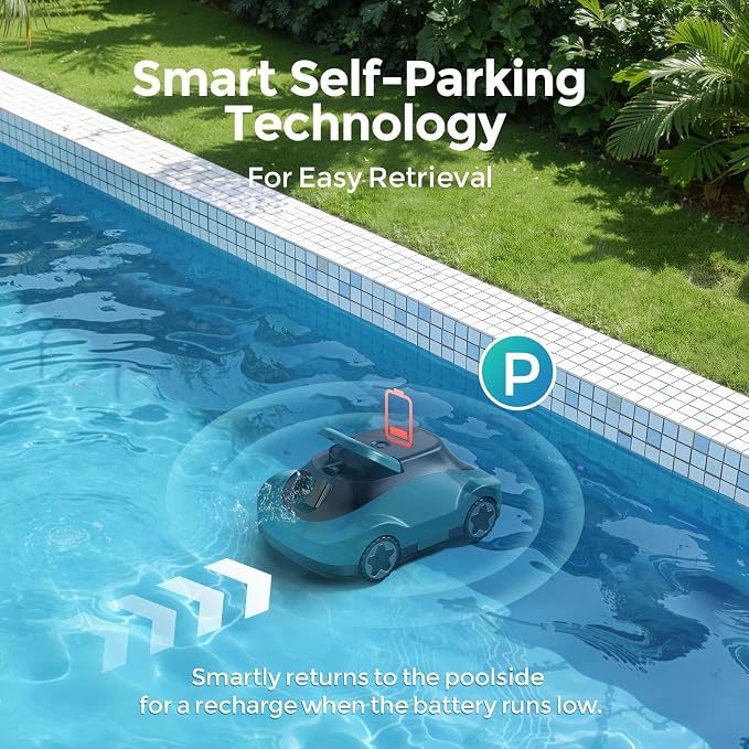C5 Robotic Pool Cleaner, Cordless Pool Vacuum for Above-Ground & Inground Pools up to 2,200 Sq.Ft, Strong Suction, 180-Min Runtime, Smart Auto-Parking & 2.7L Large Debris Basket (Dark-Green)