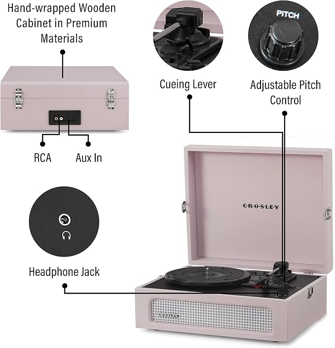 Crosley CR8017B-AM Voyager Vintage Portable Vinyl Record Player Turntable with Bluetooth in/Out and Built-in Speakers, Amethyst