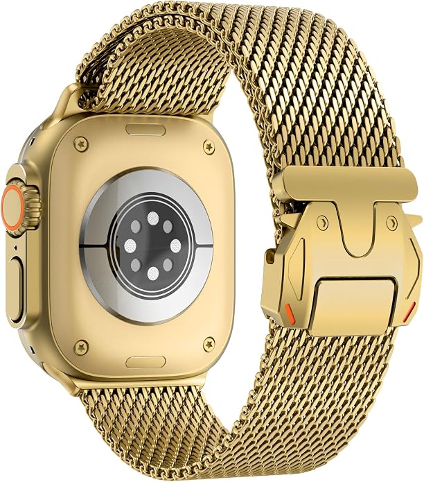 WINGLE Milanese Loop for Apple Watch Band Ultra 3/2/1 Band Ultra 49mm Series 11 10 46mm 45mm 44mm SE 3/2/1 Series 9 8 7 6 5 4 3 Men Women,Parachute-Style Buckle Stainless Steel Mesh Metal iWatch Bands