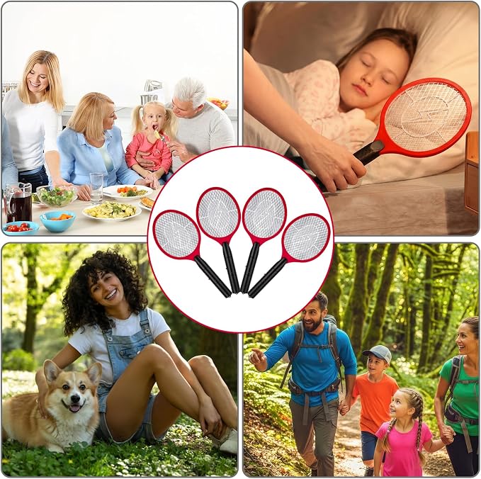 12 Pack Electric Fly Swatter Bulk Bug Zapper Rackets for Indoor Outdoor Insect Control Killer Bat Handheld Mosquito Swatter Battery Powered Electric Bug Killer for Home Patio Camping (Red)