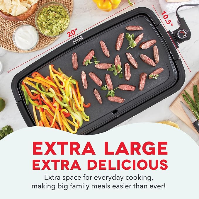 Dash Deluxe Everyday Griddle - Electric Griddle with Removable Plate - Nonstick, Easy-Clean Surface & Anti-Slip Base - Recipe Book Included - Navy