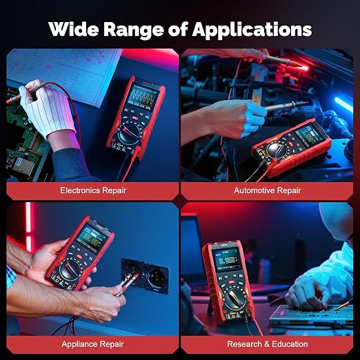3-in-1 Handheld Oscilloscope Multimeter with Signal Generator, 12MHz Bandwidth 50MS/s Portable Digital Oscilloscope Multimeter, True RMS Auto-Ranging, 1500mAh Battery for Electronics Repair
