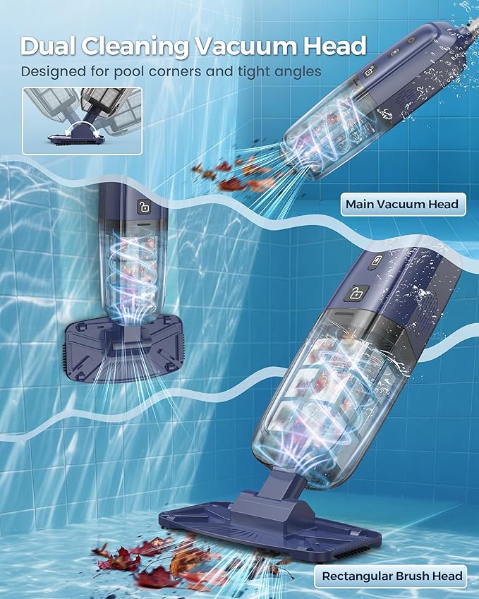 2026 Upgrade Cordless Handheld Pool Vacuum,Pool Vacuum for Above & Inground Pool,Rechargeable Pool Cleaner with Extention Pole,Up to 70-Min Runtime,Ideal for Leaves,Debris,Spas,Hot Tubs,Blue