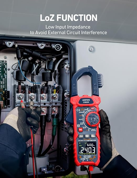 AstroAI Inrush Digital Clamp Meter Multimeter 1000A TRMS 6000 Counts, Amp Voltage Tester with VFD, LOZ Mode; Measures AC/DC Current Voltage Temperature Resistance Capacitance Frequency Continuity NCV