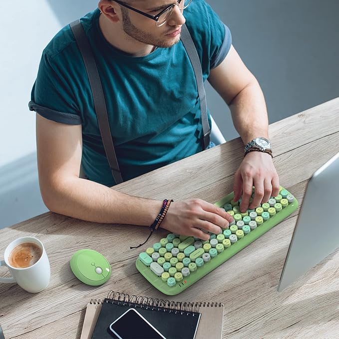 MOFII Wireless Keyboard and Mouse Combo, 2.4GHz RF, Green Colorful, Indoor, 33ft Range, Plug & Play