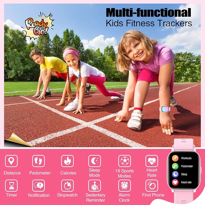 meoonley Kids Watch for Girls Boys with IP68 Waterproof, Girls Watch with 19 Sports Modes, Sleep Tracking, Pedometer, Stopwatch, Kids Activity Tracker, Birthday Gifts for Girls Age 6-15 Years Old