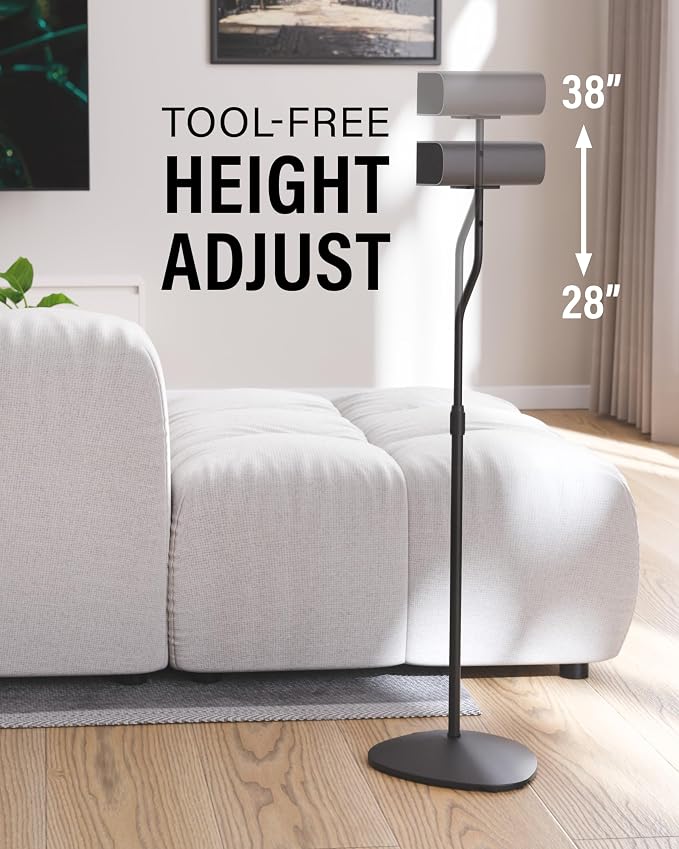 SANUS Speaker Stands Pair for Satellite & Bookshelf Speakers up to 3.5lbs – 10” Height Adjustment – Includes L-Shaped Bracket & Keyhole Adapter for Compatibility – Easy DIY Assembly