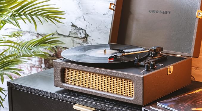 Crosley CR8017B-CO Voyager Vintage Portable Vinyl Record Player Turntable with Bluetooth in/Out and Built-in Speakers, Cocoa | Vinyl Record Player, Bluetooth In/Out, Built-in Speakers