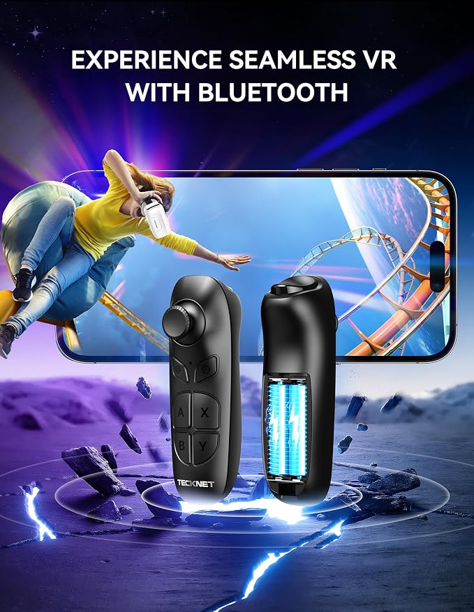 TECKNET VR Headset for Phone with Controller, Virtual Reality Headsets with HD 110°FOV Anti-Blue Light Lenses & Adjustable Gears, 3D VR Headset for Kids Compatible iPhone Samsung Android 4.7-7.2"