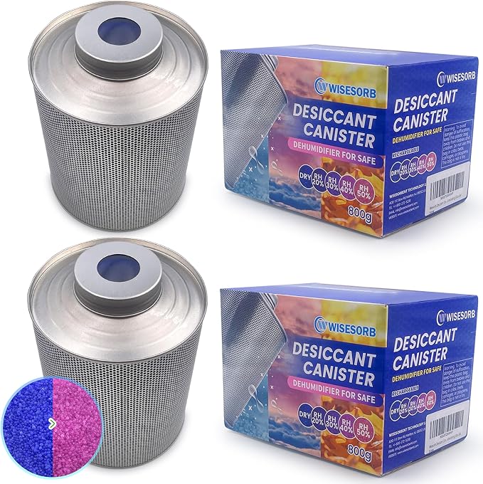 Wisesorb 800 Gram Gun Safe Dehumidifier, 2 Pack of 1.77 LBS Rechargeable Dehumidifier Blue to Pink Silica Gel Desiccant Moisture Absorbers, Dehumidifiers for Room, Bedroom, Safe, Closet, Bathroom, Car
