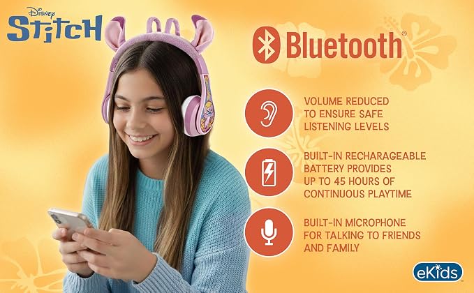 Disney Stitch Angel Bluetooth Headphones for Kids, Wireless Headphones