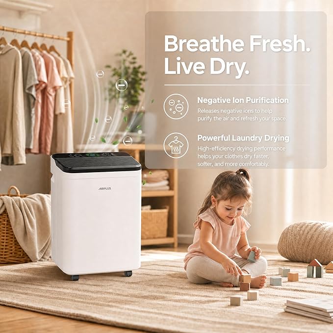 AIRPLUS 70 Pints Dehumidifiers for Home, 5500 Sq. Ft Dehumidifier for Basement with Drain Hose, Continuous Drainage, Intelligent Humidistat, Dehumidifier for bathroom, bedroom, Large Room, 2007