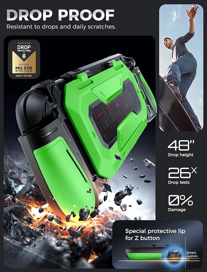 Mumba Dockable for Nintendo Switch 2 Case with Flip Stand, [Titan] Ergonomic Switch 2 Grip Protective Cover Holds 5 Game Cards & 2 TF Cards TPU Accessories and Quick-Release Joy-Con Design (Green)