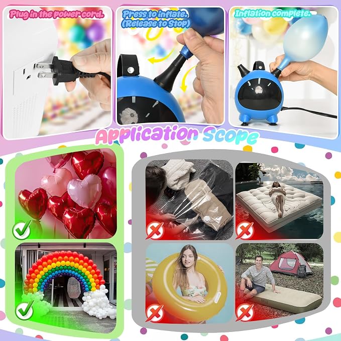 Balloon Pump Electric, Portable Balloons Inflator Air Pump Dual Nozzle, 110V Small Electric Balloons Blower Machine Corded, 600W for Latex Foil Balloon Arch Garland Party Decorations Supplies