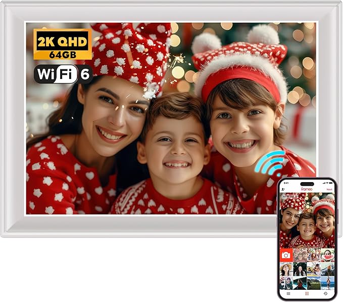 64GB 2K Digital Photo Frame,WiFi6 Digital Picture Frame 100% sRGB 10.5 Inch 1920x1280 FHD IPS Touch Screen,Share Photos & Videos via Frameo App,Extend Storage by SD Card &USB Disk,Clock,Weather,White