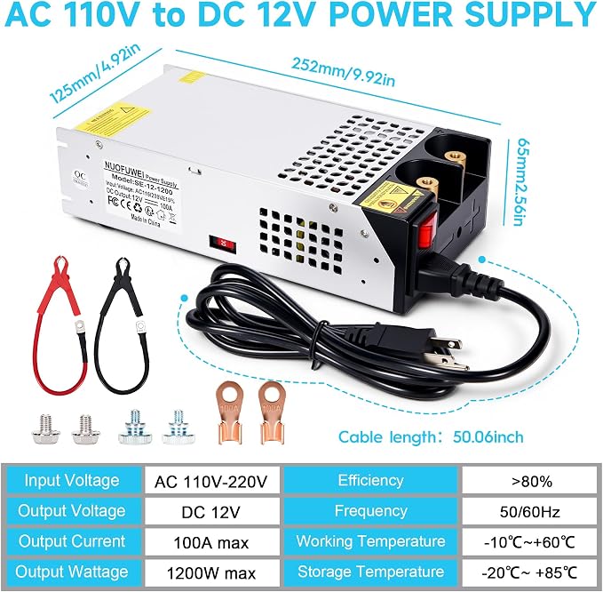 110V AC to 12V DC Converter 125A 1500W Power Supply, DC 12V Power Supply 1500wTransformer for Motor Pump CCTV Security Camera Car Stereo 3D Printer
