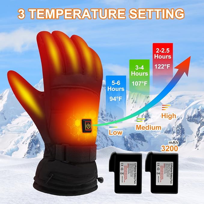 Heated Gloves 3.7V 3200mAh Heating Gloves Waterproof Windproof Hand Warmers for Skiing Hiking Hunting Fishing Snowboarding Cycling