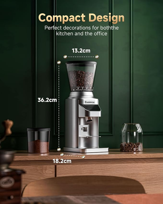 Conical Burr Coffee Grinder for Home Use, Anti-Static Espresso Grinder with 34 Grind Settings, 40mm Stainless Steel Burr, 0.1s Timer, Portafilter Holder, Touchscreen, Silver