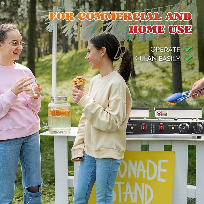 Moongiantgo Mini Pancake Maker Dual Plate 50pcs for Dessert Non-Stick Electric Dutch Pancake Baker Stainless Steel, Poffertjes Dorayaki Machine with Temp&Time Control for Snack Home Restaurant, 110V