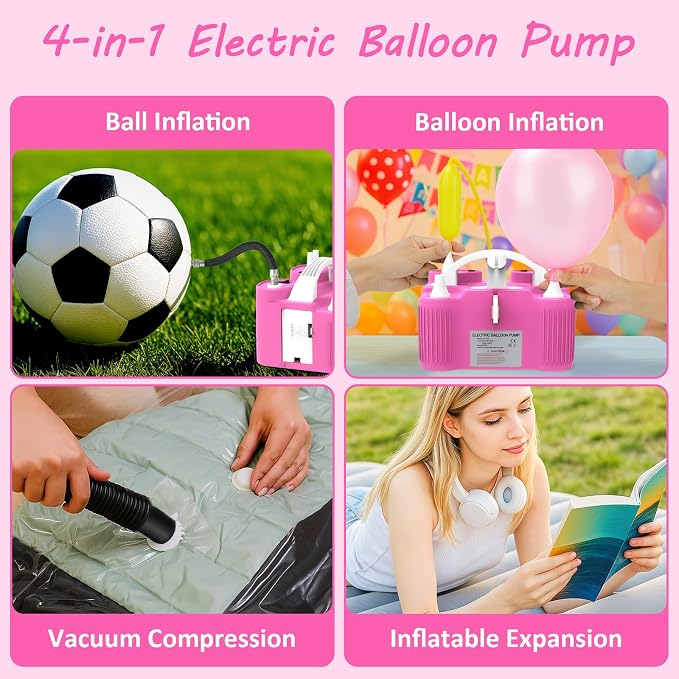 4-in-1 Balloon Pump Electric Balloon Pump Inflador De Globos Electrica Sports Balls Pump for All Balloons Latex Foil 260q Mylar Balloon, Air Cushion Pool Float Yoga Ball Inflator Balloon Machine
